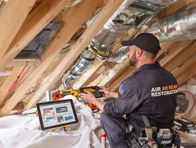 Rehoboth Air Duct Cleaning technician performing precise duct repair work in Rehoboth