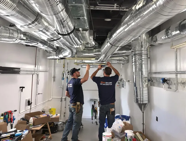 Rehoboth Air Duct Cleaning technician applying professional duct sealing solutions in Rehoboth