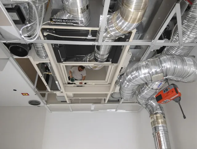 Rehoboth Air Duct Cleaning technician performing detailed central duct system cleaning in Rehoboth