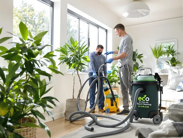 Rehoboth Air Duct Cleaning technician performing eco-friendly duct cleaning using sustainable methods in Rehoboth