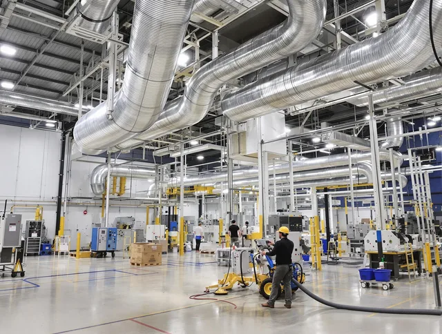 Rehoboth Air Duct Cleaning team performing comprehensive industrial duct cleaning at a large facility in Rehoboth